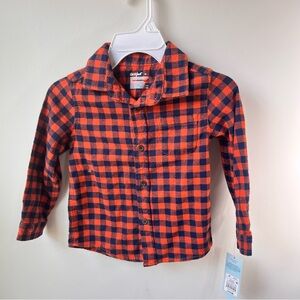 NWT Cat & Jack Boys Orange & Navy Blue Plaid Flannel Shirt Size 4T